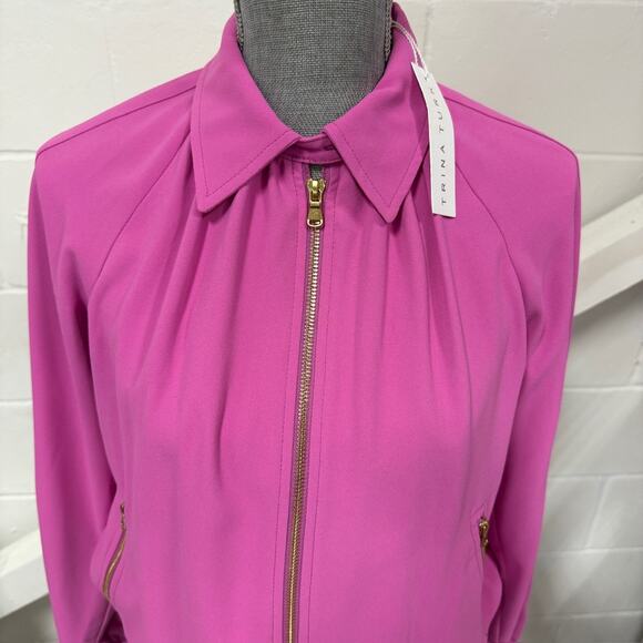 Trina Turk Snapdragon Pink Astounding Zip Up Collared Bomber Jacket Size XS NWT - Picture 3 of 11